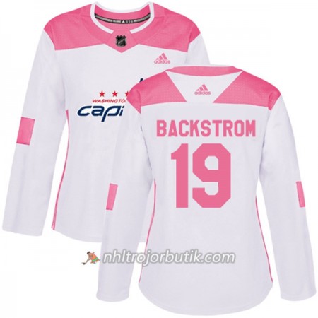 Dame Ishockey Washington Capitals Tröja Nicklas Backstrom 19 Adidas 2017-2018 Vit Rosa Fashion Authentic